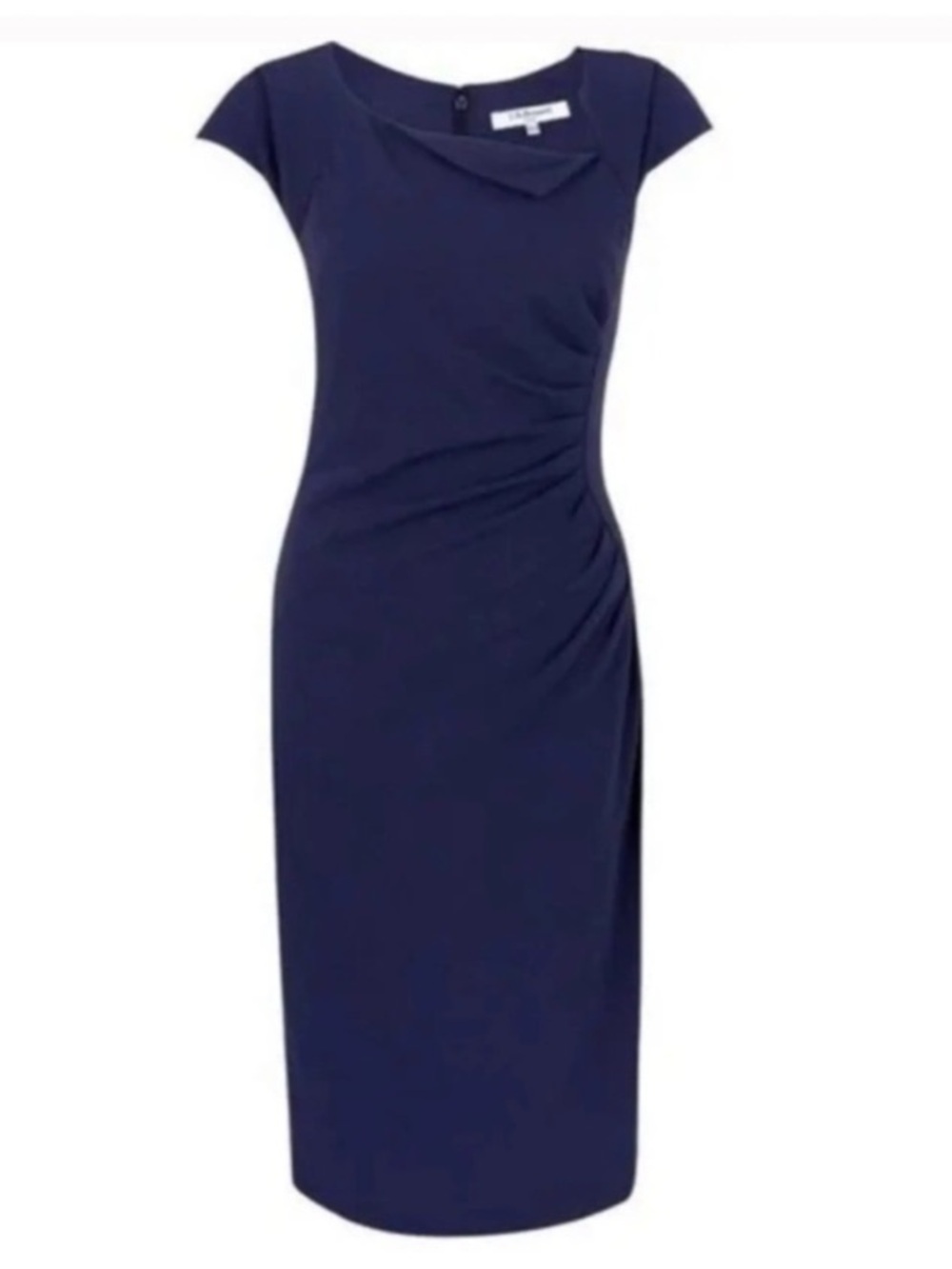 LK Bennett Davina sheath ruched midi dress navy tailored workwear sz US 12